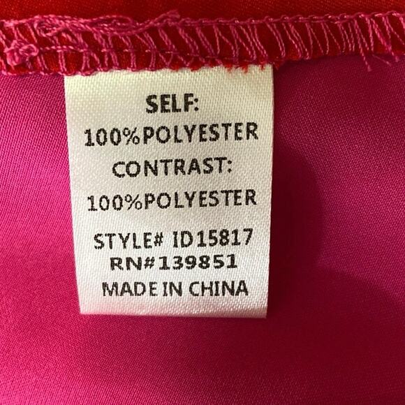 Oddy NWT Pink Red Satin Two Tone Colorblock Tie Front Long Sleeve Midi Dress L - Picture 7 of 7